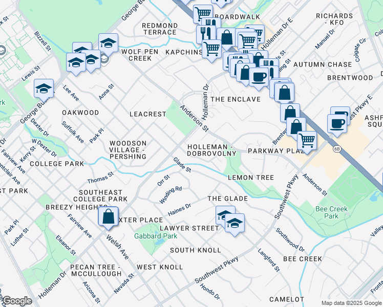 map of restaurants, bars, coffee shops, grocery stores, and more near 1110 Holik Drive in College Station
