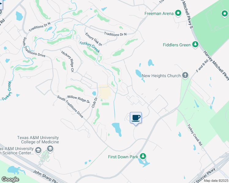 map of restaurants, bars, coffee shops, grocery stores, and more near 3200 Casita Court in Bryan