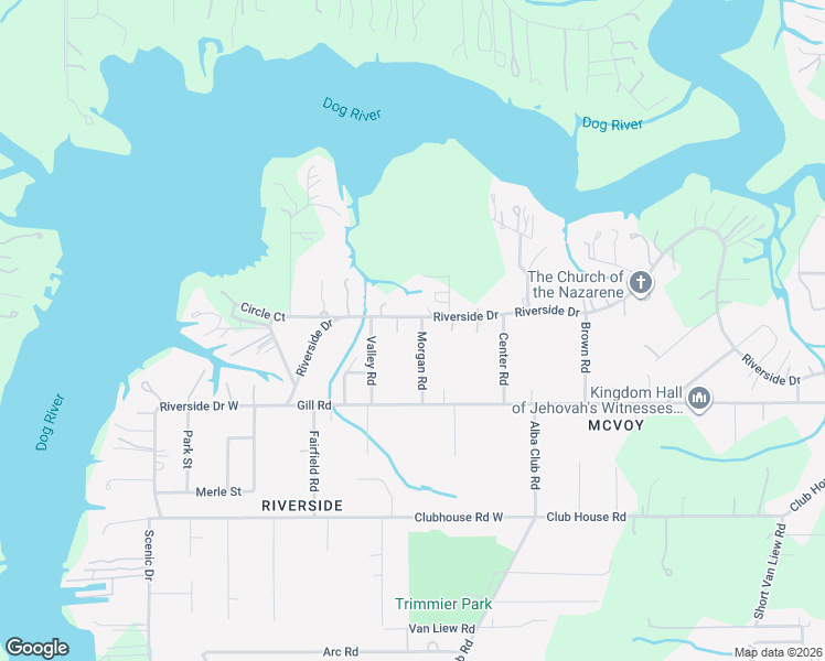 map of restaurants, bars, coffee shops, grocery stores, and more near 2713 Riverside Drive in Mobile