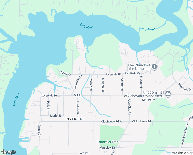 map of restaurants, bars, coffee shops, grocery stores, and more near 2713 Riverside Drive in Mobile