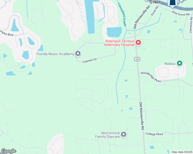 map of restaurants, bars, coffee shops, grocery stores, and more near 107 Off SR in Fernandina Beach