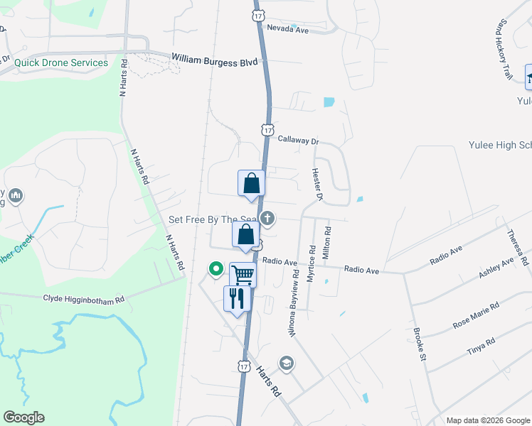 map of restaurants, bars, coffee shops, grocery stores, and more near 1574 Fields Road in Yulee