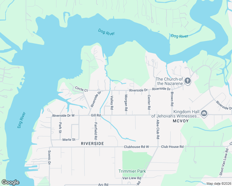 map of restaurants, bars, coffee shops, grocery stores, and more near 2713 Riverside Drive in Mobile
