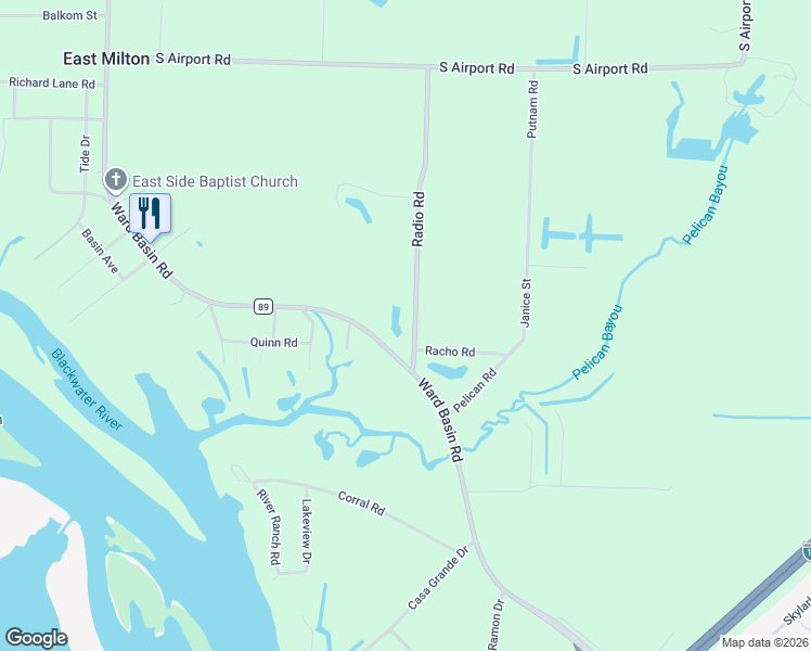 map of restaurants, bars, coffee shops, grocery stores, and more near Racho Road in Milton