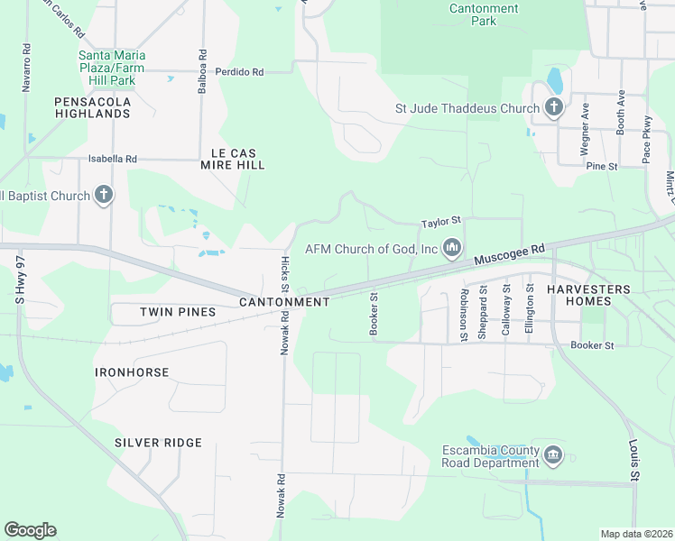 map of restaurants, bars, coffee shops, grocery stores, and more near 923 Muscogee Road in Cantonment