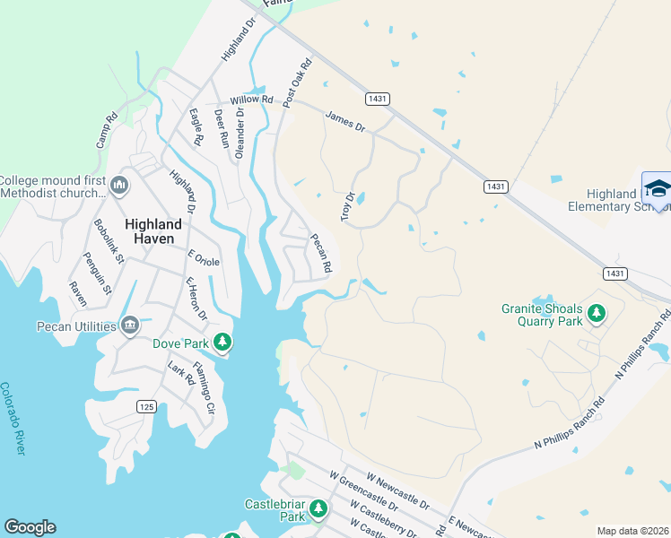 map of restaurants, bars, coffee shops, grocery stores, and more near 139 Pecan Road in Marble Falls