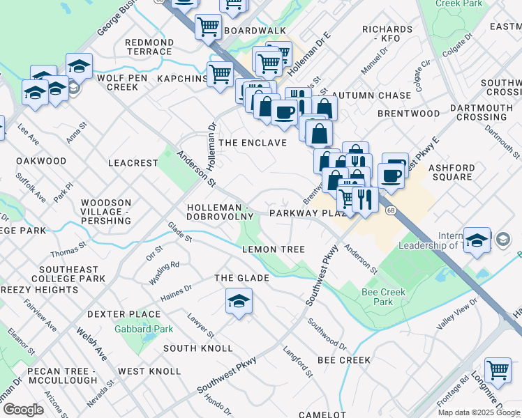 map of restaurants, bars, coffee shops, grocery stores, and more near 1401 Lemon Tree Lane in College Station