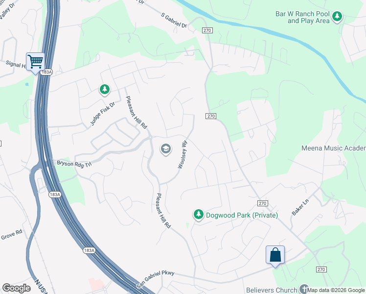 map of restaurants, bars, coffee shops, grocery stores, and more near 1901 Woolsey Way in Liberty Hill