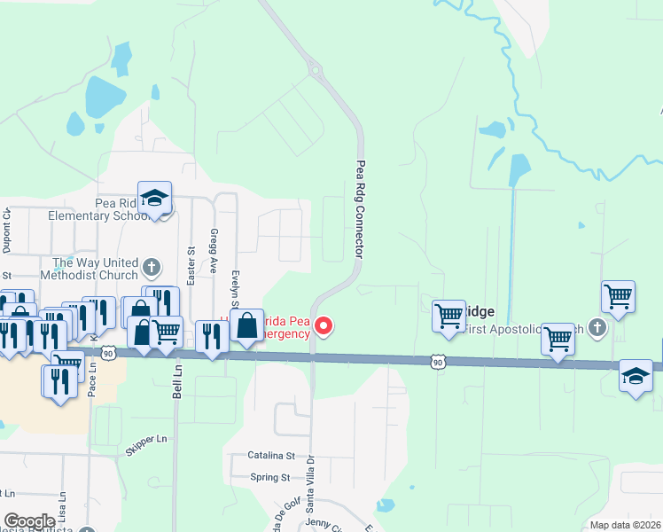 map of restaurants, bars, coffee shops, grocery stores, and more near 5240 U.S. 90 in Milton