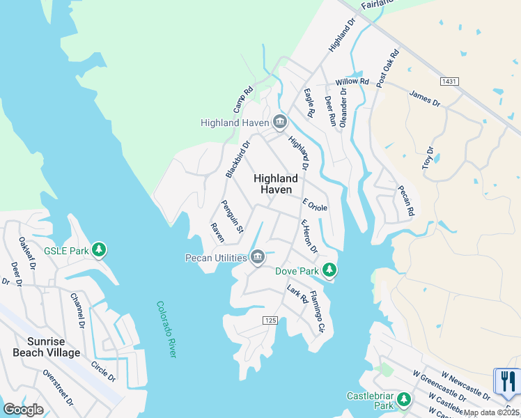 map of restaurants, bars, coffee shops, grocery stores, and more near 201 West Heron Drive in Marble Falls