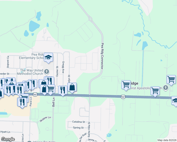 map of restaurants, bars, coffee shops, grocery stores, and more near 4832 La Casa Circle in Pace