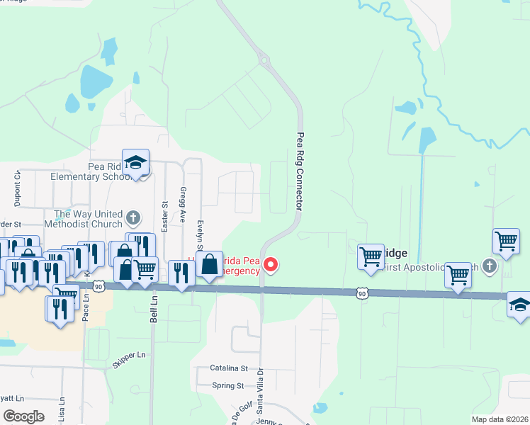 map of restaurants, bars, coffee shops, grocery stores, and more near 4832 La Casa Circle in Pace