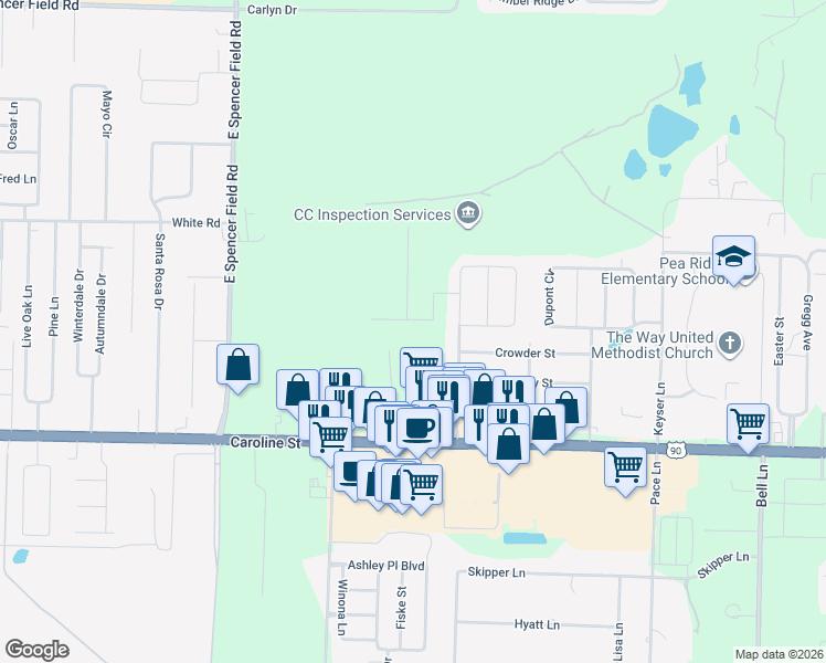 map of restaurants, bars, coffee shops, grocery stores, and more near 4684 Boone Road in Pace
