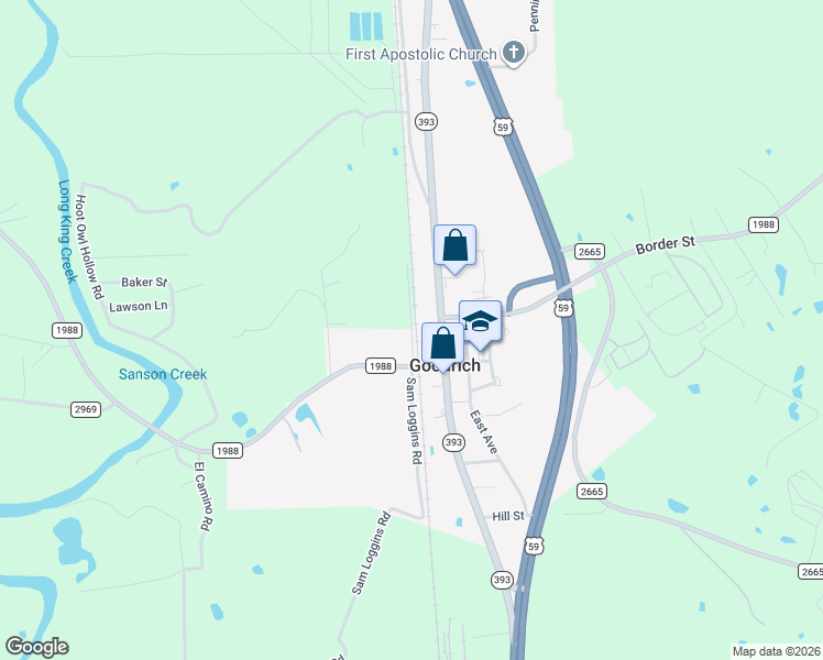 map of restaurants, bars, coffee shops, grocery stores, and more near 197 Sam Loggins Road in Goodrich