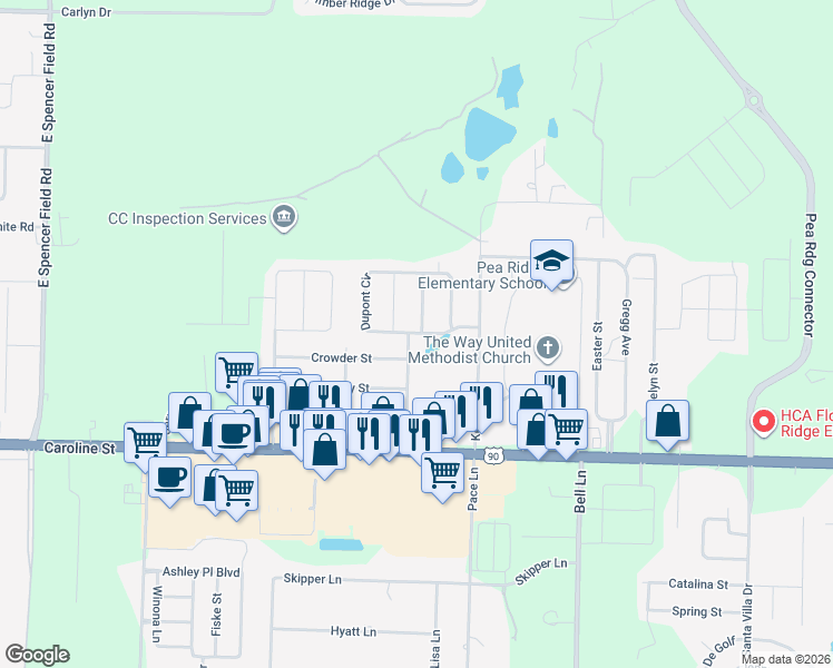 map of restaurants, bars, coffee shops, grocery stores, and more near 4718 Haggerty Lane in Pace