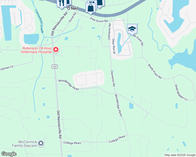 map of restaurants, bars, coffee shops, grocery stores, and more near 95382 Sonoma Drive in Fernandina Beach