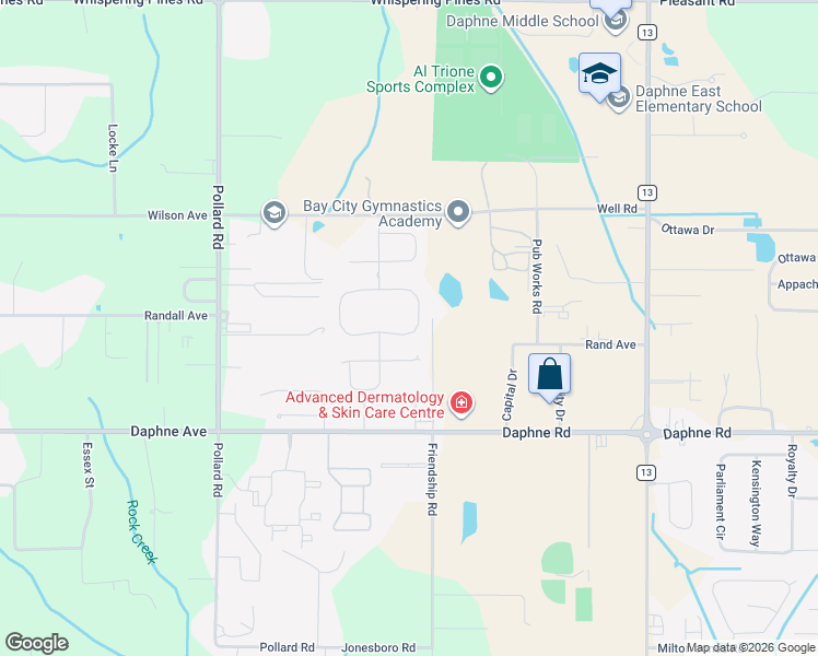 map of restaurants, bars, coffee shops, grocery stores, and more near 8127 County Road 64 in Daphne