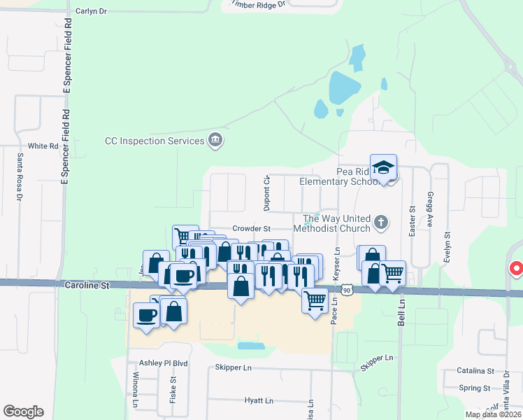 map of restaurants, bars, coffee shops, grocery stores, and more near 4849 Dupont Circle in Pace