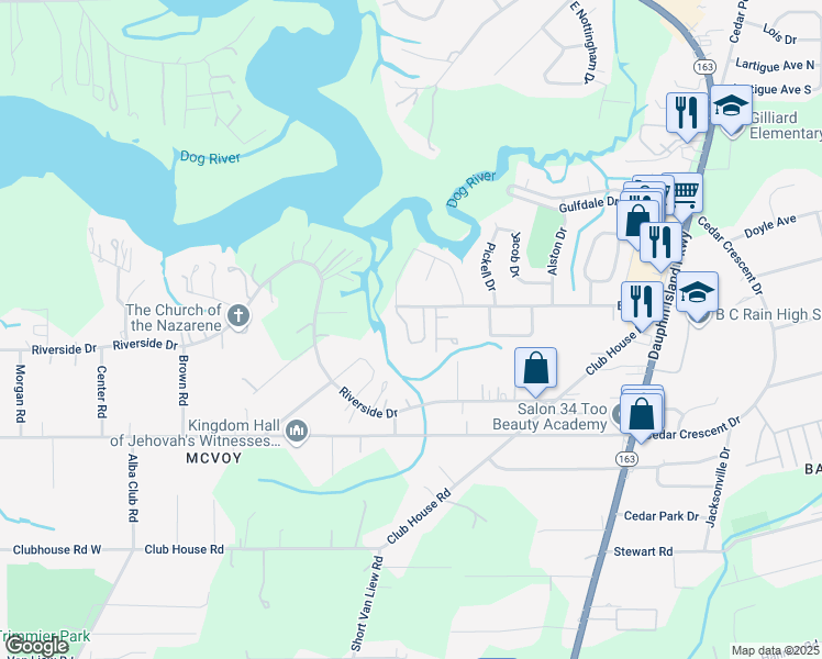 map of restaurants, bars, coffee shops, grocery stores, and more near 2001 Brill Road in Mobile