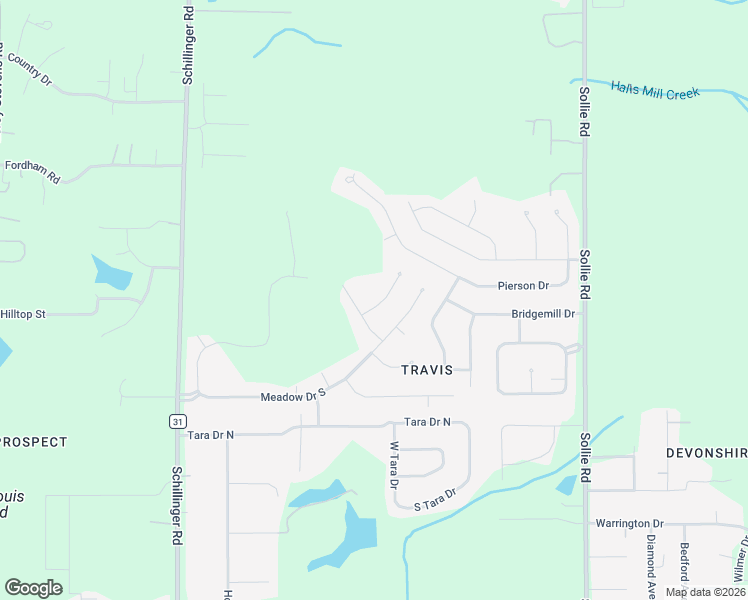 map of restaurants, bars, coffee shops, grocery stores, and more near 7456 Meadow Run Court in Mobile