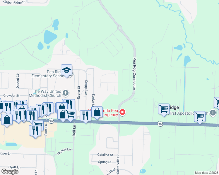 map of restaurants, bars, coffee shops, grocery stores, and more near 4873 La Casa Circle in Pace