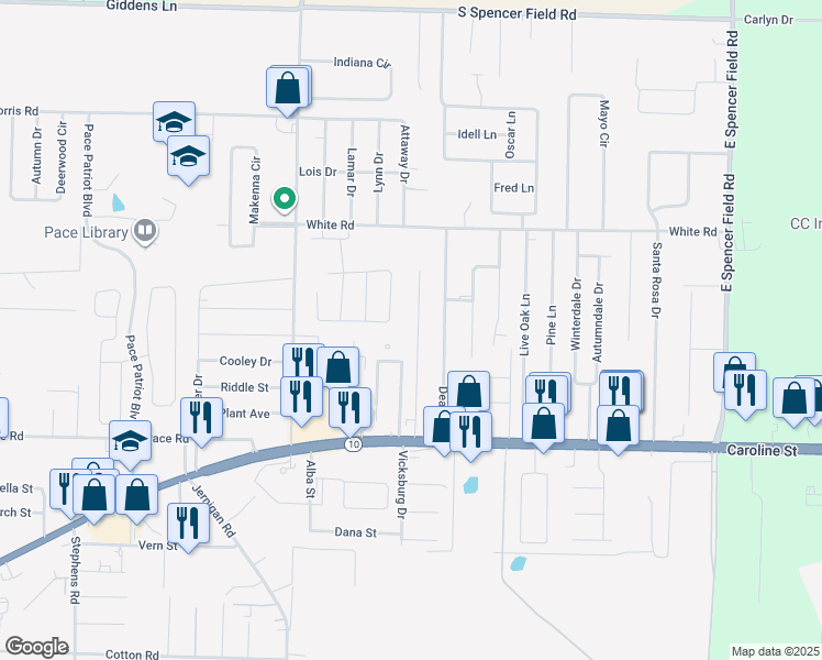 map of restaurants, bars, coffee shops, grocery stores, and more near 4693 Ridge Pointe Drive in Pace