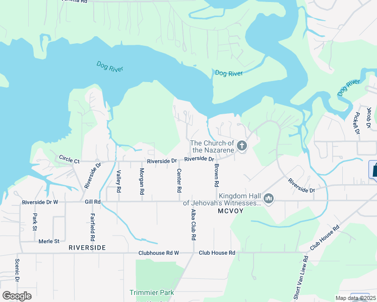 map of restaurants, bars, coffee shops, grocery stores, and more near 2500 Riverside Drive in Mobile