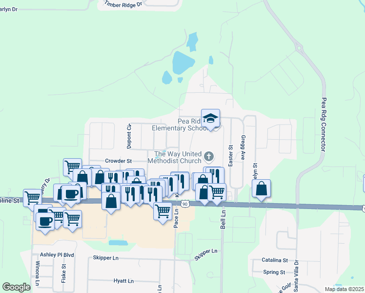map of restaurants, bars, coffee shops, grocery stores, and more near 4701 Keyser Lane in Pace