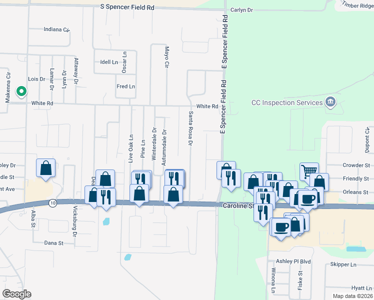 map of restaurants, bars, coffee shops, grocery stores, and more near 4703 Santa Rosa Drive in Pace