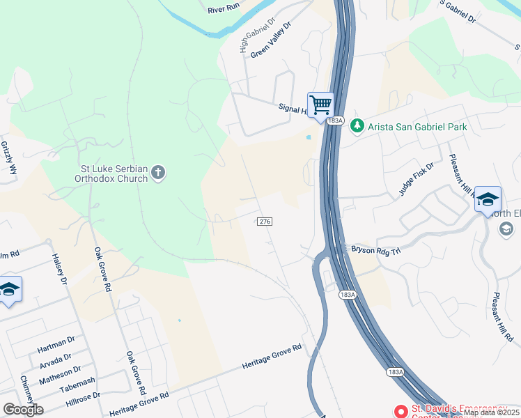 map of restaurants, bars, coffee shops, grocery stores, and more near 301 County Road 276 in Leander