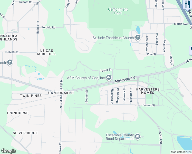 map of restaurants, bars, coffee shops, grocery stores, and more near 506 Irene Lane in Escambia County