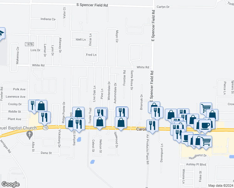 map of restaurants, bars, coffee shops, grocery stores, and more near 4710 Autumndale Drive in Pace