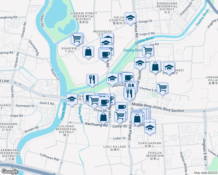 map of restaurants, bars, coffee shops, grocery stores, and more near Liu Li Lu in Cheng Du Shi
