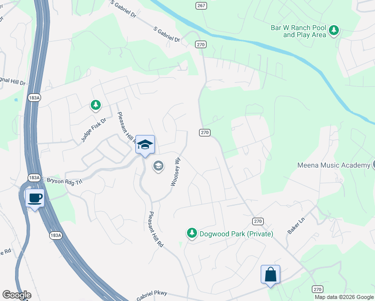 map of restaurants, bars, coffee shops, grocery stores, and more near 1901 Woolsey Way in Liberty Hill