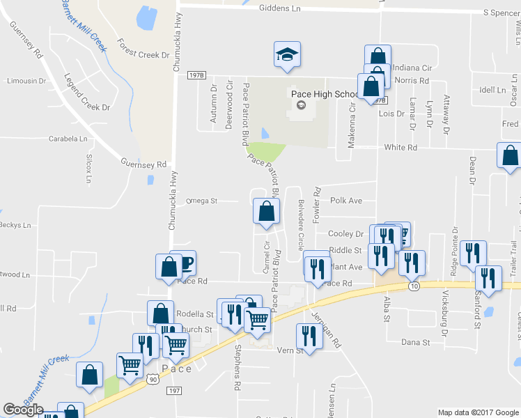 map of restaurants, bars, coffee shops, grocery stores, and more near 4896 Hilarita Circle in Milton