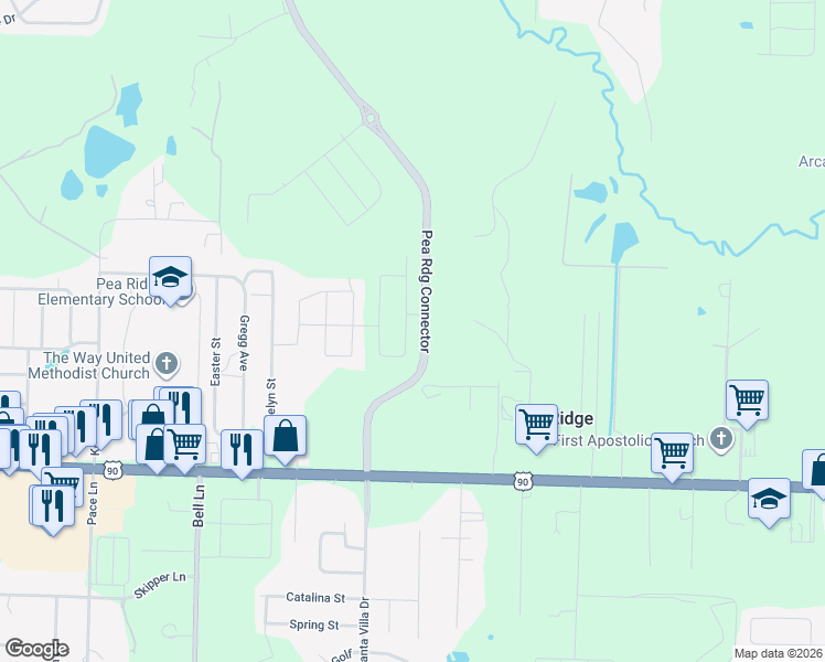 map of restaurants, bars, coffee shops, grocery stores, and more near 5240 U.S. 90 in Milton