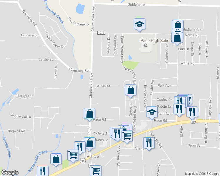 map of restaurants, bars, coffee shops, grocery stores, and more near 3977 Omega Street in Milton