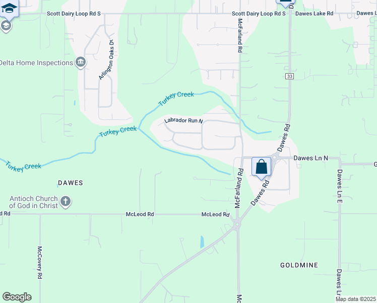 map of restaurants, bars, coffee shops, grocery stores, and more near 9391 Sir Brutus Run in Mobile