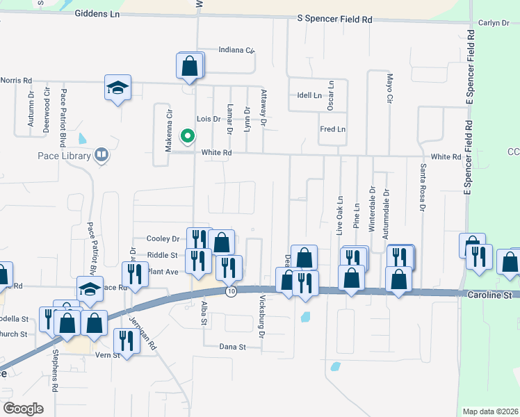 map of restaurants, bars, coffee shops, grocery stores, and more near 4693 Ridge Pointe Drive in Pace