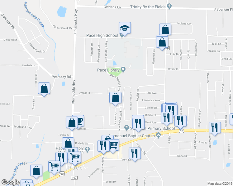 map of restaurants, bars, coffee shops, grocery stores, and more near 4758 Hilarita Circle in Milton