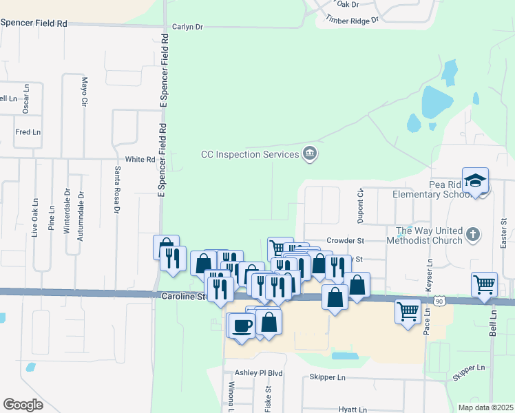 map of restaurants, bars, coffee shops, grocery stores, and more near 4684 Boone Road in Pace