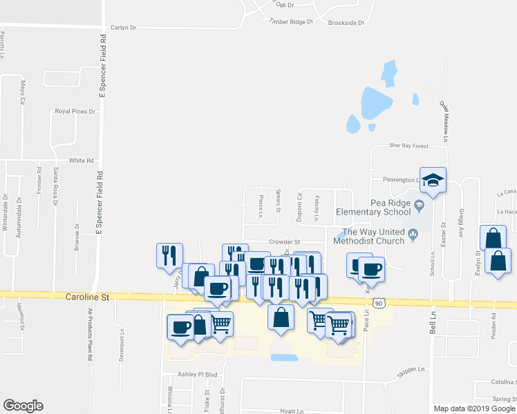 map of restaurants, bars, coffee shops, grocery stores, and more near 4737 Pierce Lane in Milton