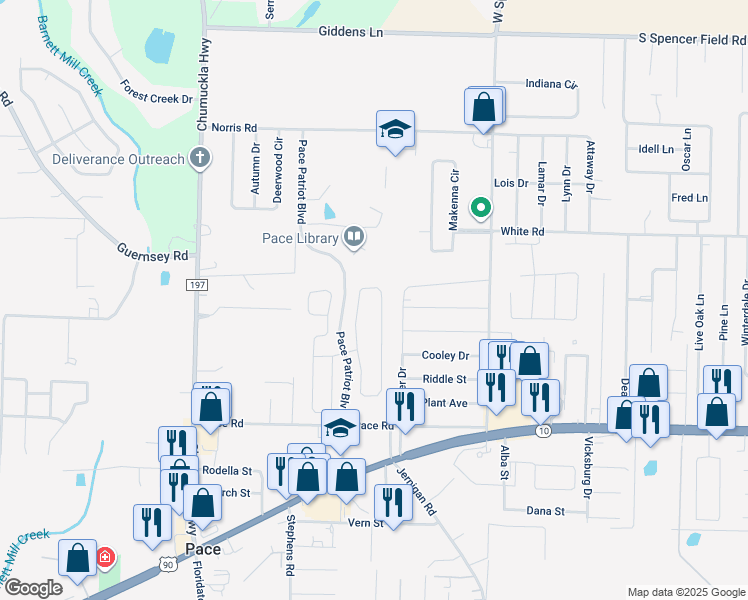 map of restaurants, bars, coffee shops, grocery stores, and more near 4725 Belvedere Circle in Milton