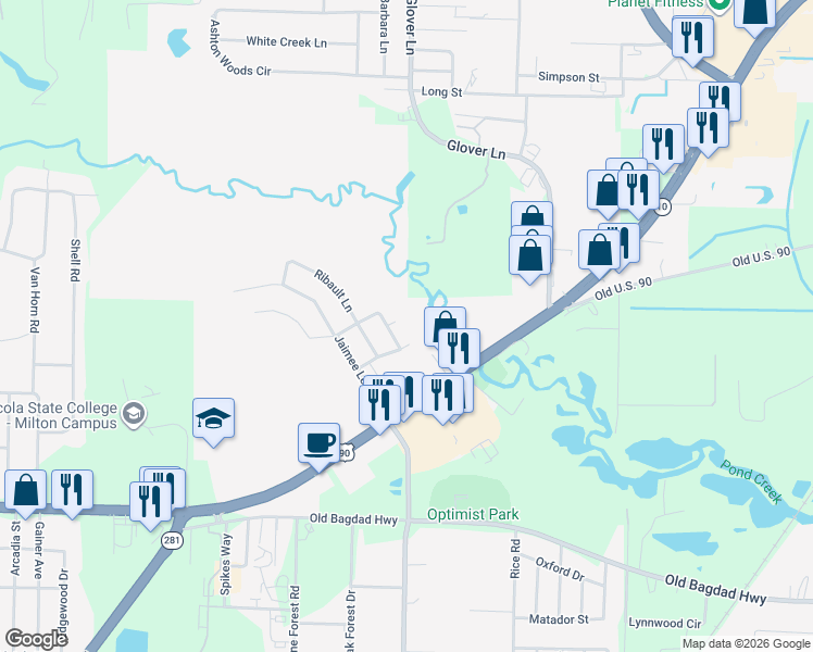 map of restaurants, bars, coffee shops, grocery stores, and more near 6201 Pomeral Summit Street in Milton