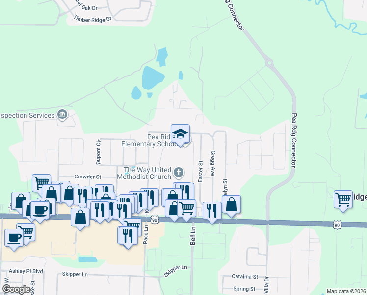 map of restaurants, bars, coffee shops, grocery stores, and more near 4742 Cyril Drive in Pace