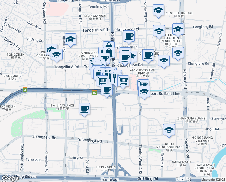 map of restaurants, bars, coffee shops, grocery stores, and more near Tian Fu Da Dao in Cheng Du Shi
