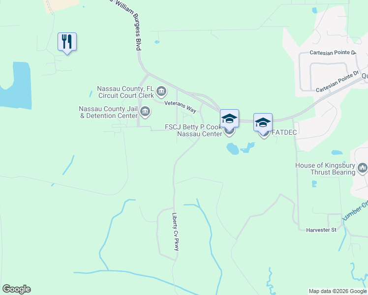 map of restaurants, bars, coffee shops, grocery stores, and more near Unnamed Road in Yulee