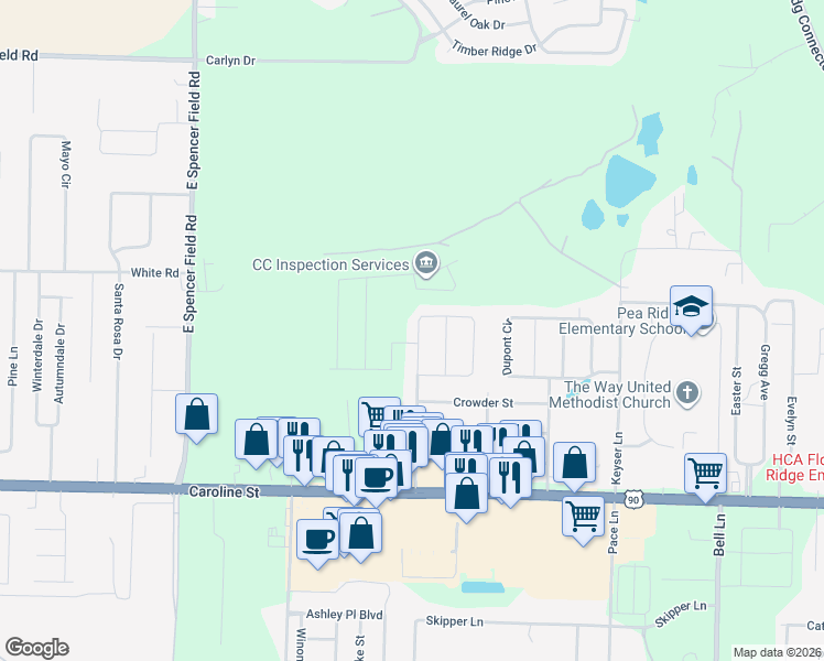 map of restaurants, bars, coffee shops, grocery stores, and more near 4753 Spears Street in Pace