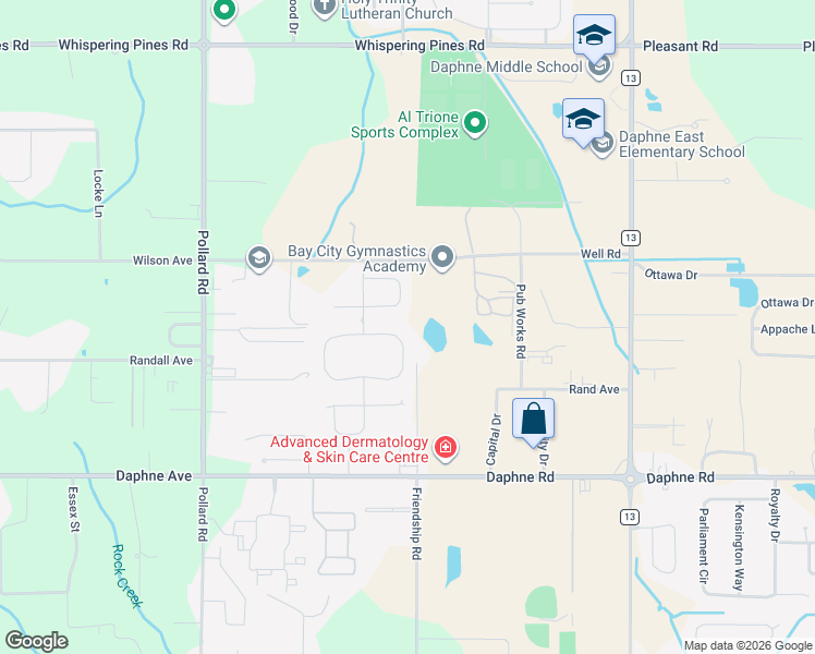 map of restaurants, bars, coffee shops, grocery stores, and more near 8127 County Road 64 in Daphne