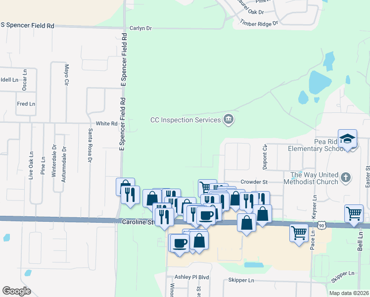 map of restaurants, bars, coffee shops, grocery stores, and more near 4684 Boone Road in Pace